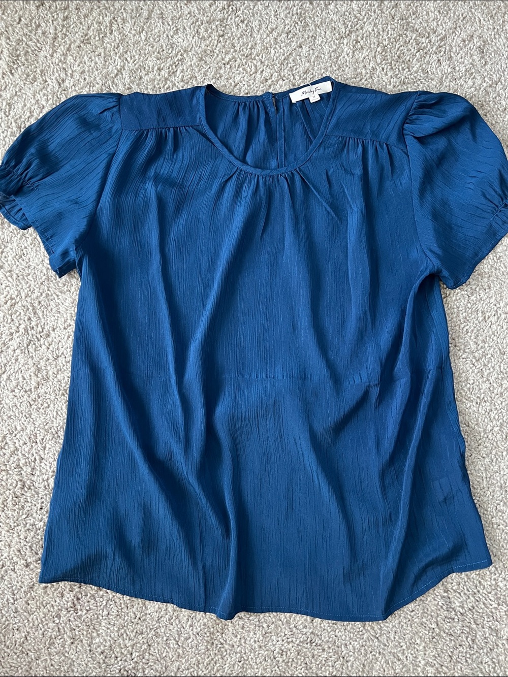 Pleione Ocean Blue Textured Short-Sleeve Blouse